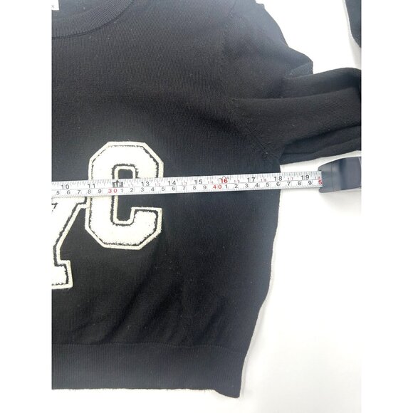 Julie Mollo Black Sweater With White College Letters NYC, Crop, Academia, Size X - Picture 5 of 9